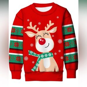 Red Reindeer Ugly Christmas Sweater Kids 3D Printed Christmas